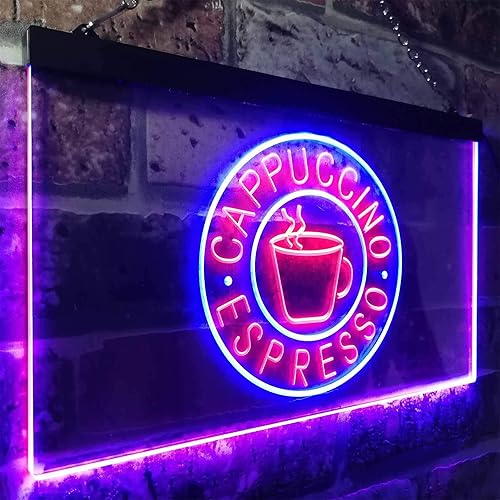Miniatura 3 de ADVPRO Cappuccino Espresso Coffee - Letrero de neón LED de doble color, azul y rojo, 24 x 16 pulgadas, st6s64-i0329-br