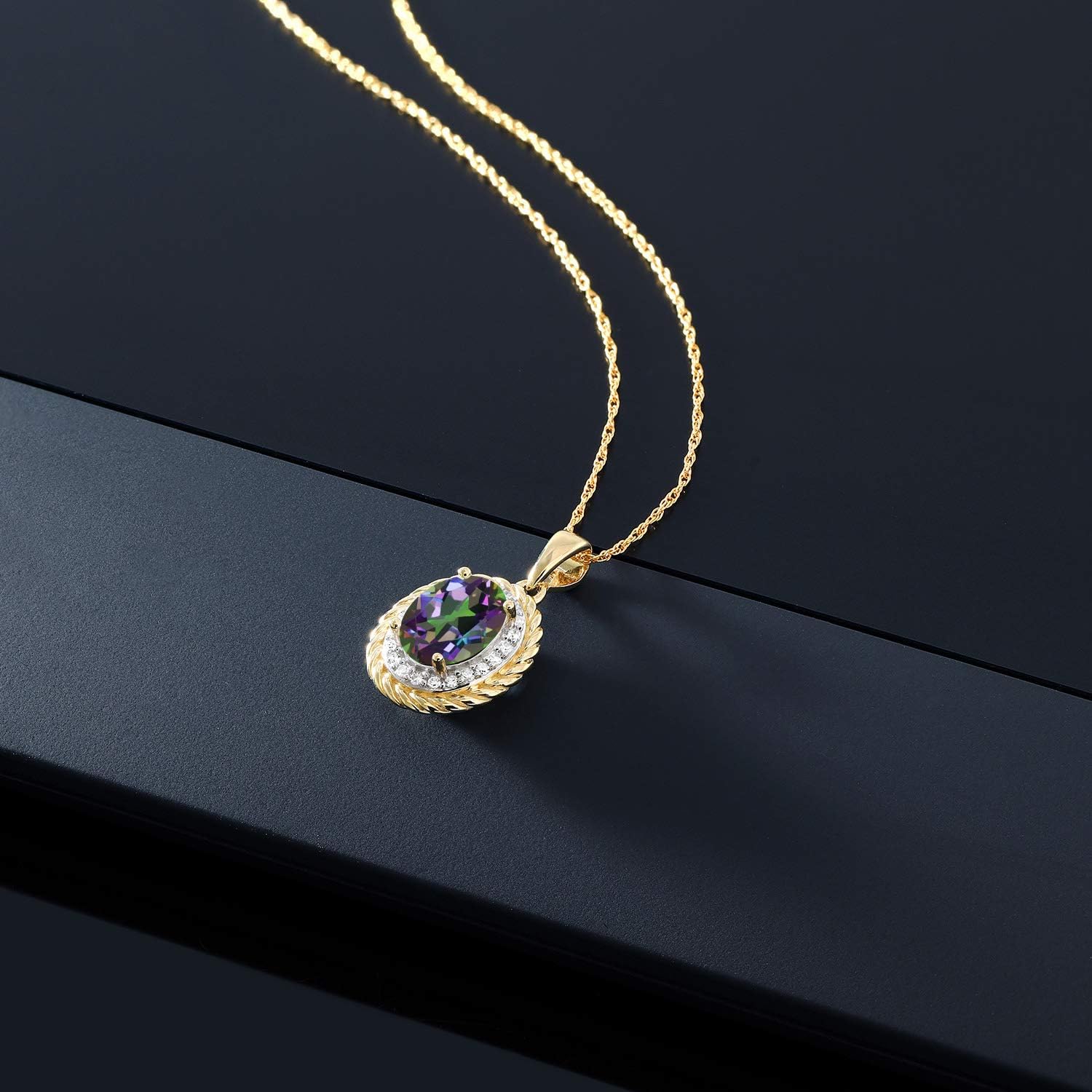 Gem Stone King 14K Yellow Gold Gemstone Birthstone and White Diamond Necklace | Oval 8X6MM | Gold Necklace for Women | With 18 Inch Chain - Image 5