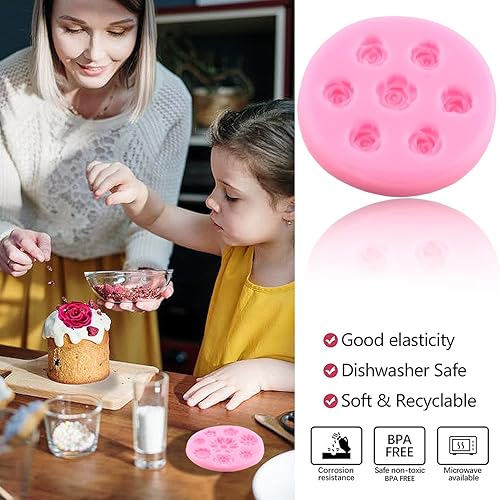 Miniatura 3 de ZiXiang Moldes de silicona de flores de rosas, molde de fondant de flores de margarita para decoración de pasteles, decoración de cupcakes, caramelo