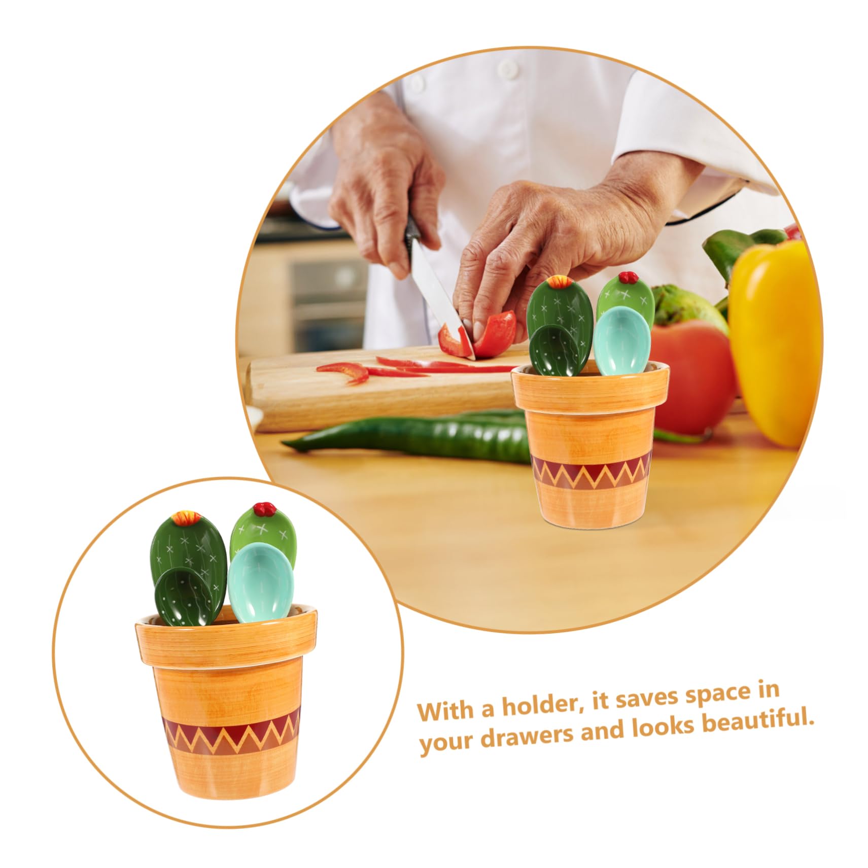 Cabilock 1juego Cuchara Medidora De Cerámica Forma De Cactus Soporte Juego Para Cocinar y Hornear Utensilios De Medición Decorativos y Funcionales
