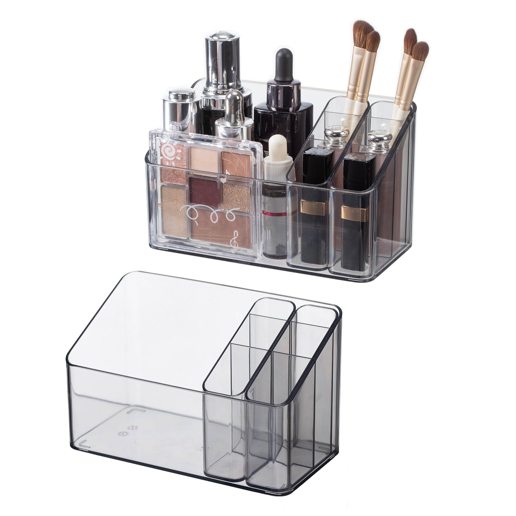 Makeup Organiser, 2 Pack, Plastic Clear Cosmetic Storage Box for Dressing Table Bathroom Cabinet, Vanity Organiser Holder with 2 Movable Inner Case
