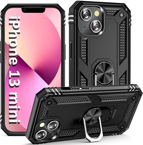 ADDIT Funda para iPhone 13 Mini iPhone 13 Mini, con soporte de anillo, soporte magnético para automóvil, grado militar, resistente, para iPhone 13