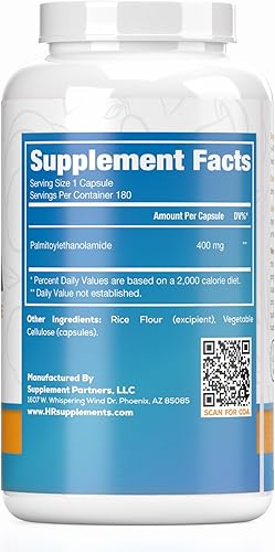 Miniatura 2 de Cápsulas de palmitoiletanolamida Guisante de 400 mg 180 píldoras Promueve la inflamación natural y el alivio de molestias Ingredientes probados