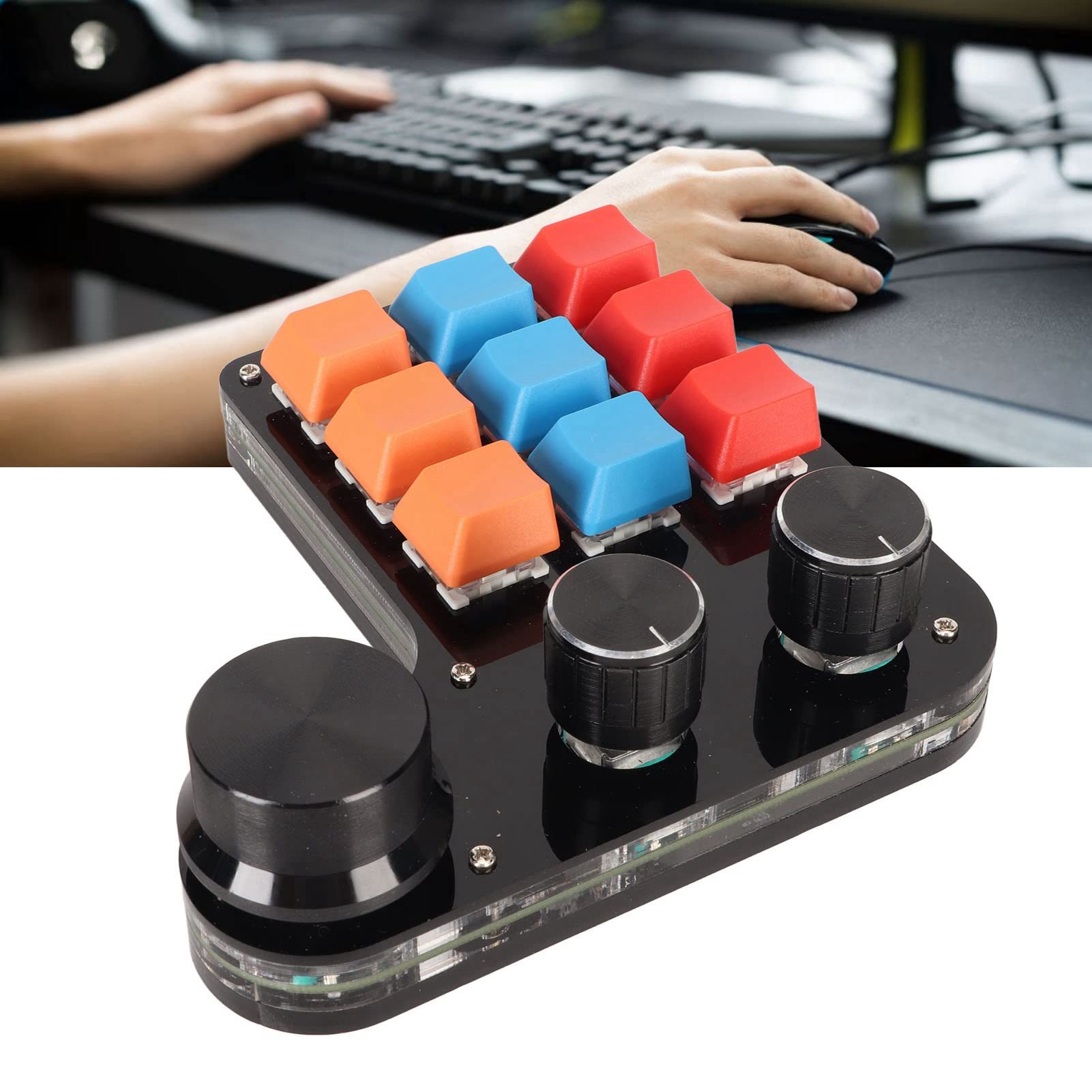 Tastiera Programmabile a 9 Tasti, Tastiera da Gioco Meccanica Mini Macro con 3 Manopole per Ufficio, Progettazione Grafica, Editing Video