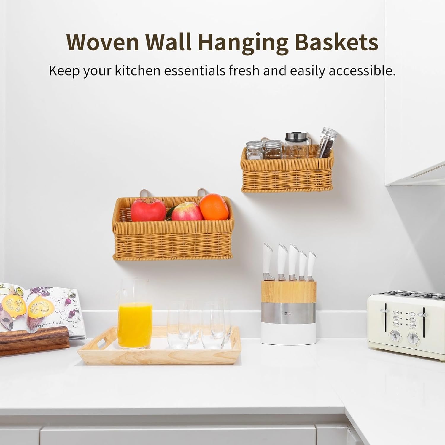 Mesh Breathable Design, Space-Saving Storage Baskets for Bathroom, Living Room, and Kitchen, Bohemian Hanging Fruit Baskets, 2 Pcs Woven Wall Hanging Baskets