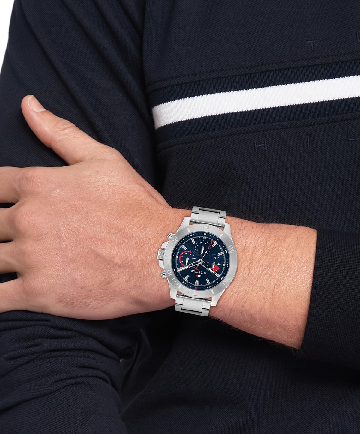 Tommy Hilfiger Reloj Analógico de Cuarzo Multifunción para Hombre con Correa de Acero Inoxidable Plateada - 1792113