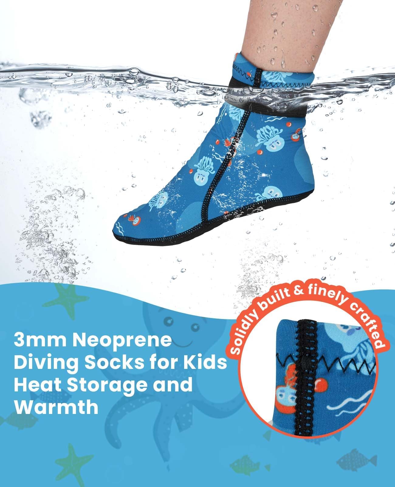 Gogokids Calzini Neoprene da 3 mm per Bambini, Calze Termiche Antiscivolo, Calze Piscina per Ragazzi Ragazze, Calze Snorkeling per Surf Kayak Nuoto Immersioni Sport Acquatici