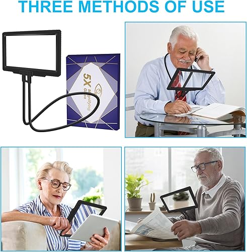 Miniatura 6 de Lupa manos libres 5X para leer, lupa flexible de cuello de cisne de página completa, lupa de lectura grande de 8 x 5.5 pulgadas para reparación de