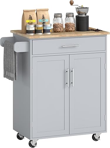 HOMCOM Carrito de isla de cocina con cajón, armario de almacenamiento y toallero, gris