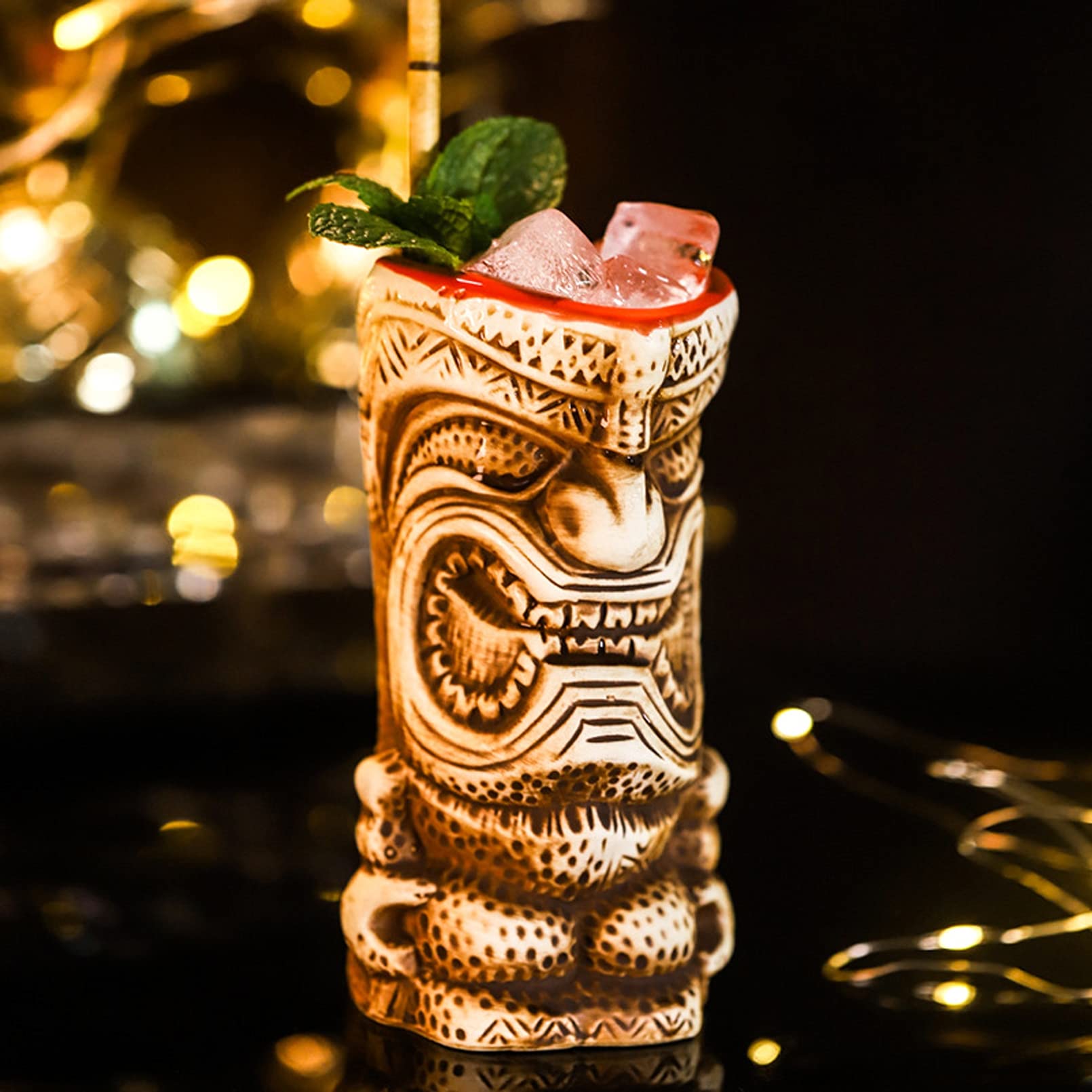 Tiki bar Tiki Bicchieri per cocktail Tiki Tiki Tiki Set di 4 simpatici bicchieri da cocktail esotici, Tiki Bar Professional Hawaiian Party Barware, 5