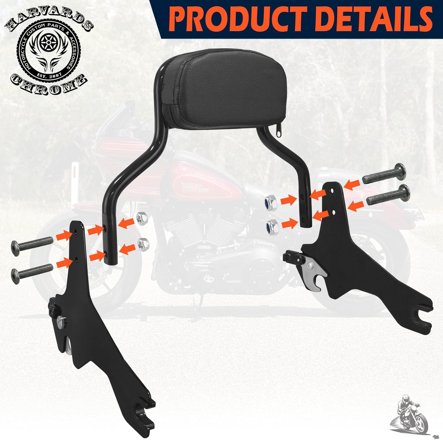 Detachable Chopped Sissy Bar Passenger Backrest with Docking for Harley Low Rider S ST Sport Glide 2018-Later Black