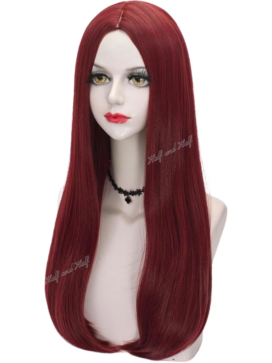 Red Sally Costume Wig for Women Long Straight Wine Red Center Part Wigs
