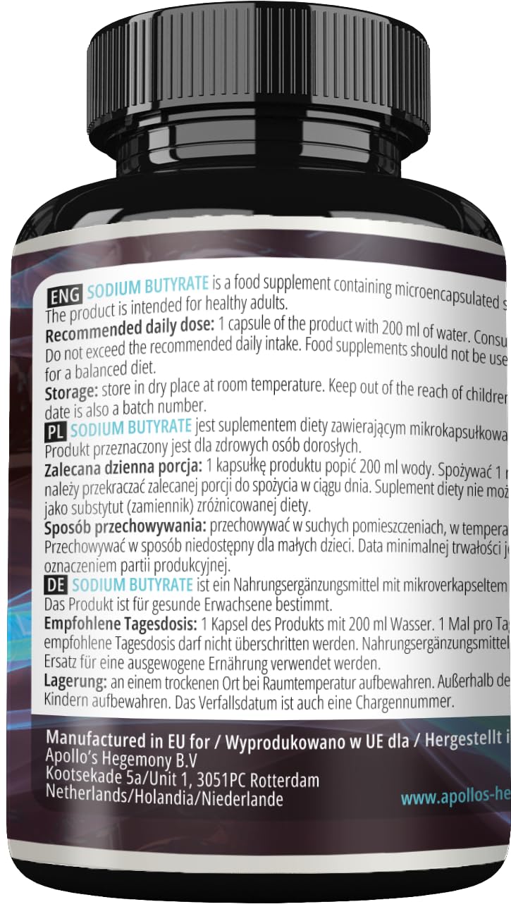 Sodium Butyrate High Dose 580 mg (30% Butyric Acid), 240 Capsules Végétales, 8 Mois, Supplément de Sodium pour Soutenir la Santé de l'Intestin - par Apollo's Hegemony