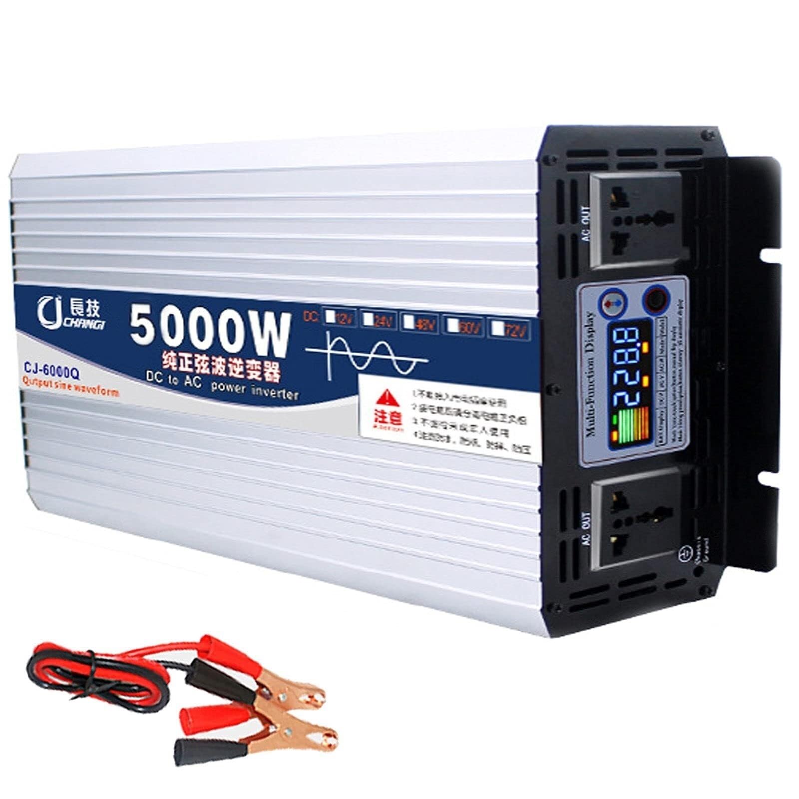 CZVJUKBYP Power Inverter 5000W 6000W 8000W DC 12V 24V 48V 60V to AC 110V 220V Pure Sine Wave Car Converter with LCD Display(24Vto220V,5000W)
