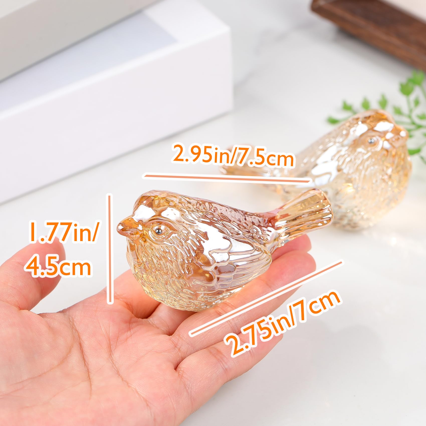 Amazon.co.jp: クリスタルゴールドの鳥の置物2個 - ガラスの鳥の動物の