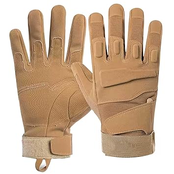 GOCART WITH G LOGO Breathable Lightweight Touch Screen Knuckle Protective Outdoor Full Finger Tactical leather Gloves (Brown) for Cycling Camping Boating Field Training