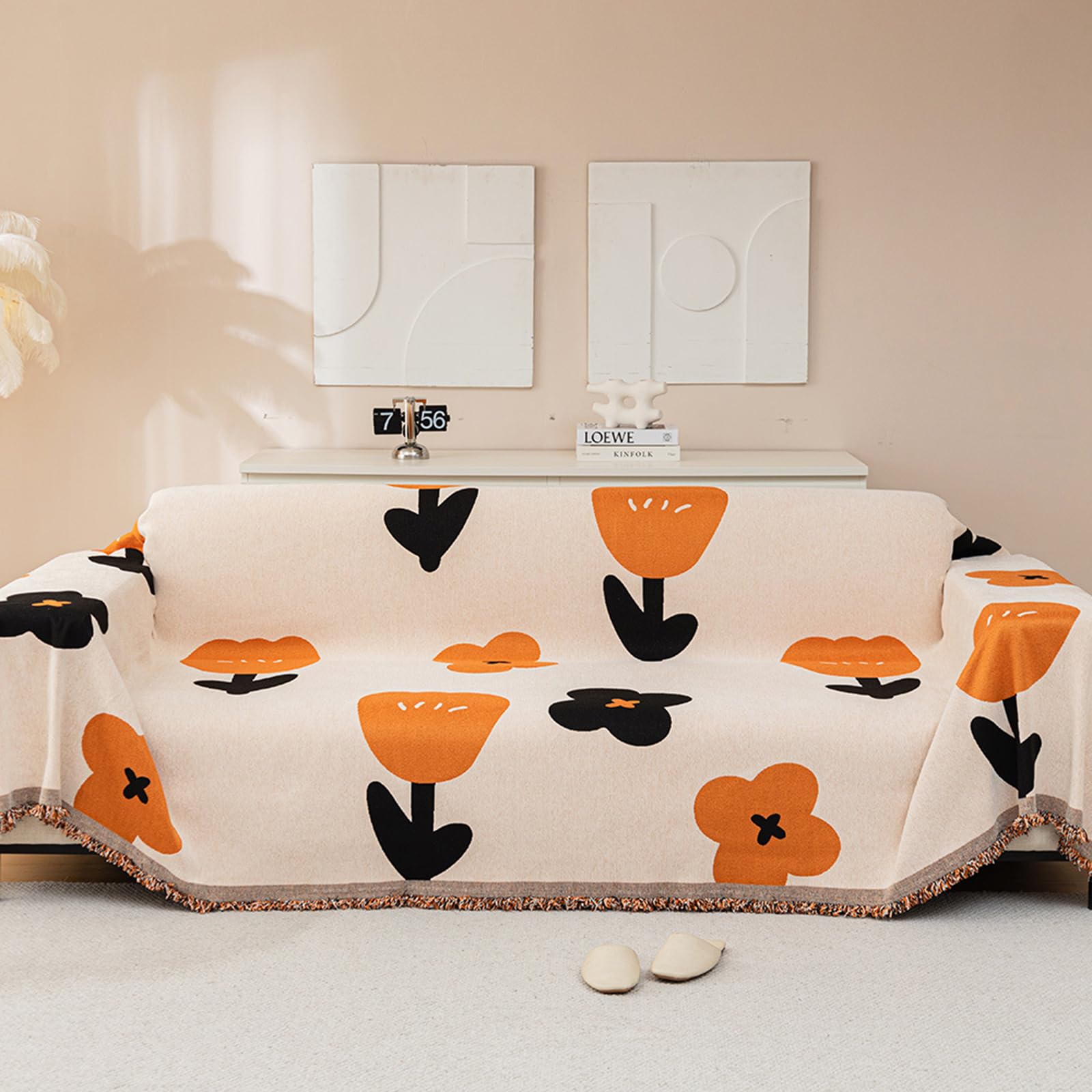 Sofa Slipcove 1 2 3 4 Seater Chenille Throw Blankets For Sofas Large Multi-Purpose Anti-Slip Couch/Sofa Covers For L U-Shaped/Corner Sofa Furniture Protection Dog Anti-Scratch(180X420cm,Orange 2)