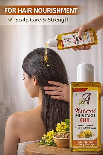 Miniatura 2 de Aceite de mostaza amarilla para masaje corporal y cabello  Aceite de Sarson dorado suave, no pegajoso y cálido  Hidratante natural para cuero