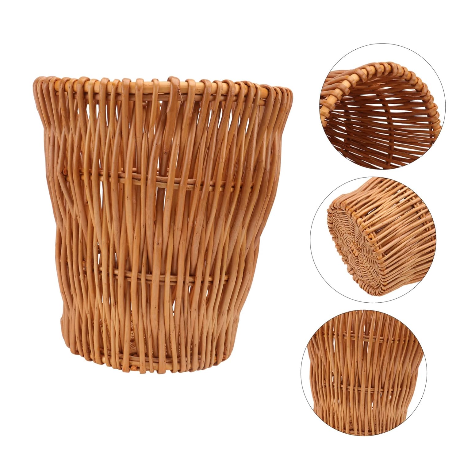 1Pc Woven Trash Can Storage Basket for Home Bathroom Office Decorative Wastebasket with Design Smooth Finish Multi Purpose Rattan Waste