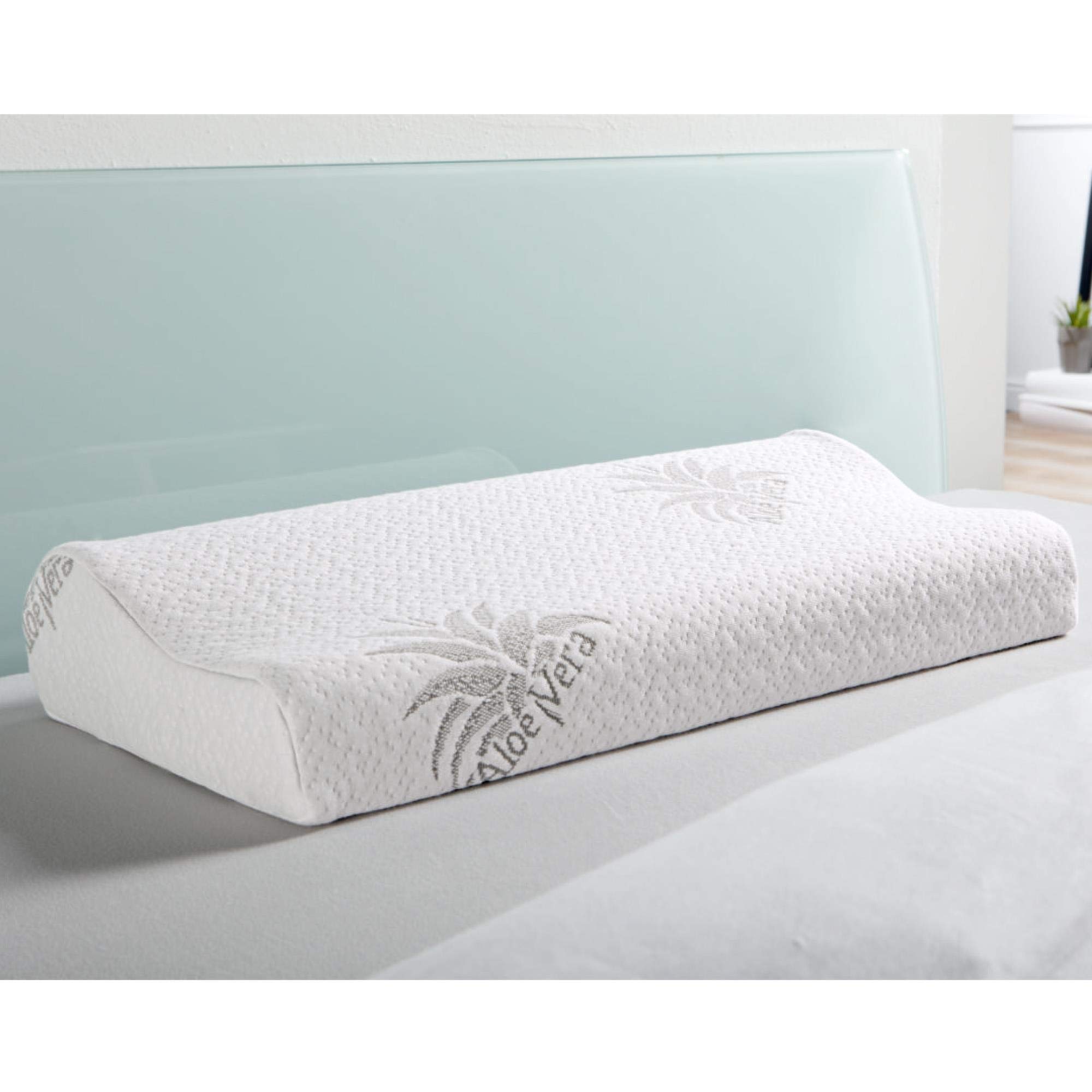 Poduszka podpierająca kark (60 cm x 30 cm x 10/7 cm), poduszka pod kark z efektem pamięci (Memory Foam), zdejmowana poszewka, uszlachetniona aloesem