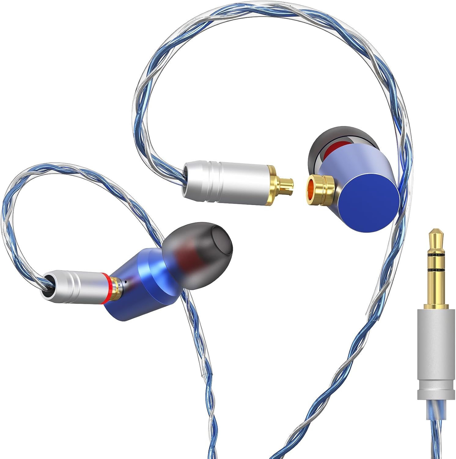 G4M3C1L HiFi IEMs, Wired in-Ear Monitors with Detachable MMCX Cable, Professional Audiophile Earbuds, Aluminum Shell & 4-Strand Silver-Plated Cable, 3.5mm No Mic Azure Blue