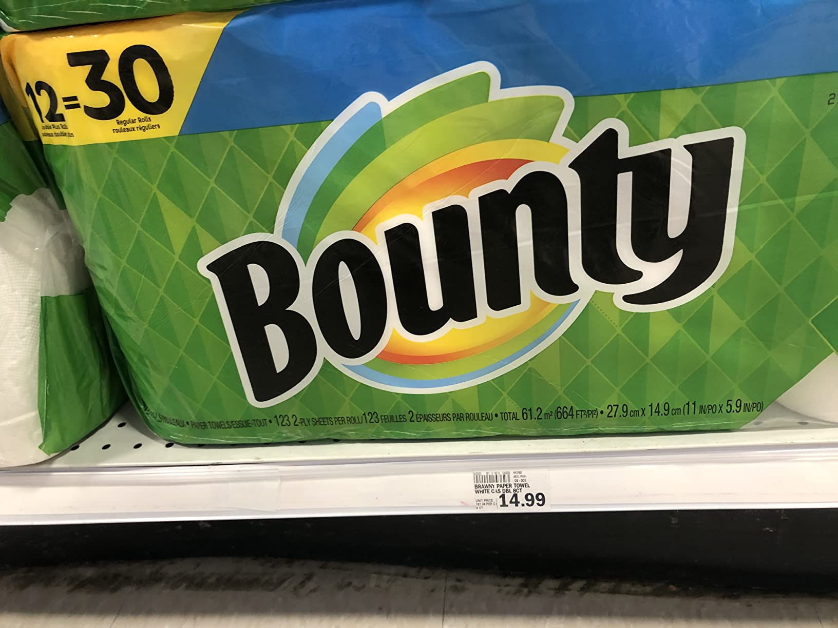 Bounty Quick-Size Paper Towels, White, 12 Family Rolls = 30 Regular Rolls (Packaging May Vary) photo review