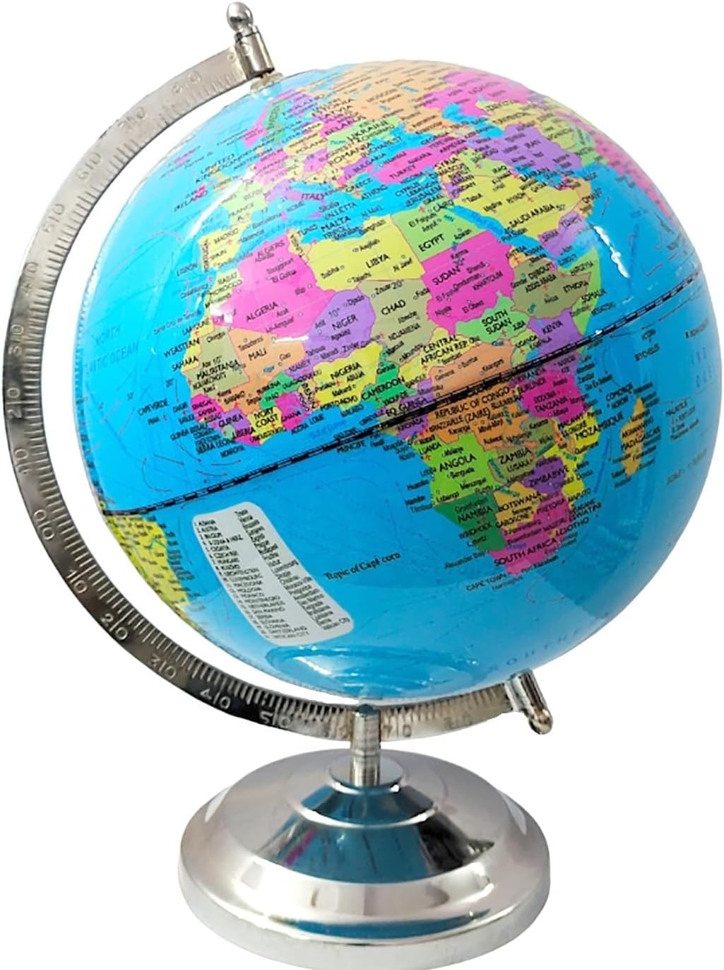 Educational Antique 8 Inch Laminated Political World Globe with Steel Finish Arc and Base (Light Yellow/Earthen)