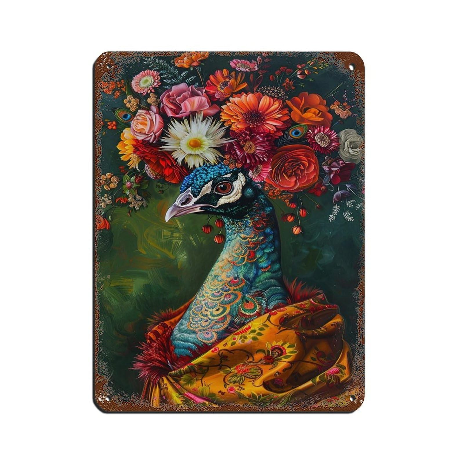 Vintage Maximalist Floral Peacock Painting Poster Tin Sign Vintage Metal Pub Club Cafe Bar Home Wall Art Decoration Poster Retro 12x16inch(30x40cm)
