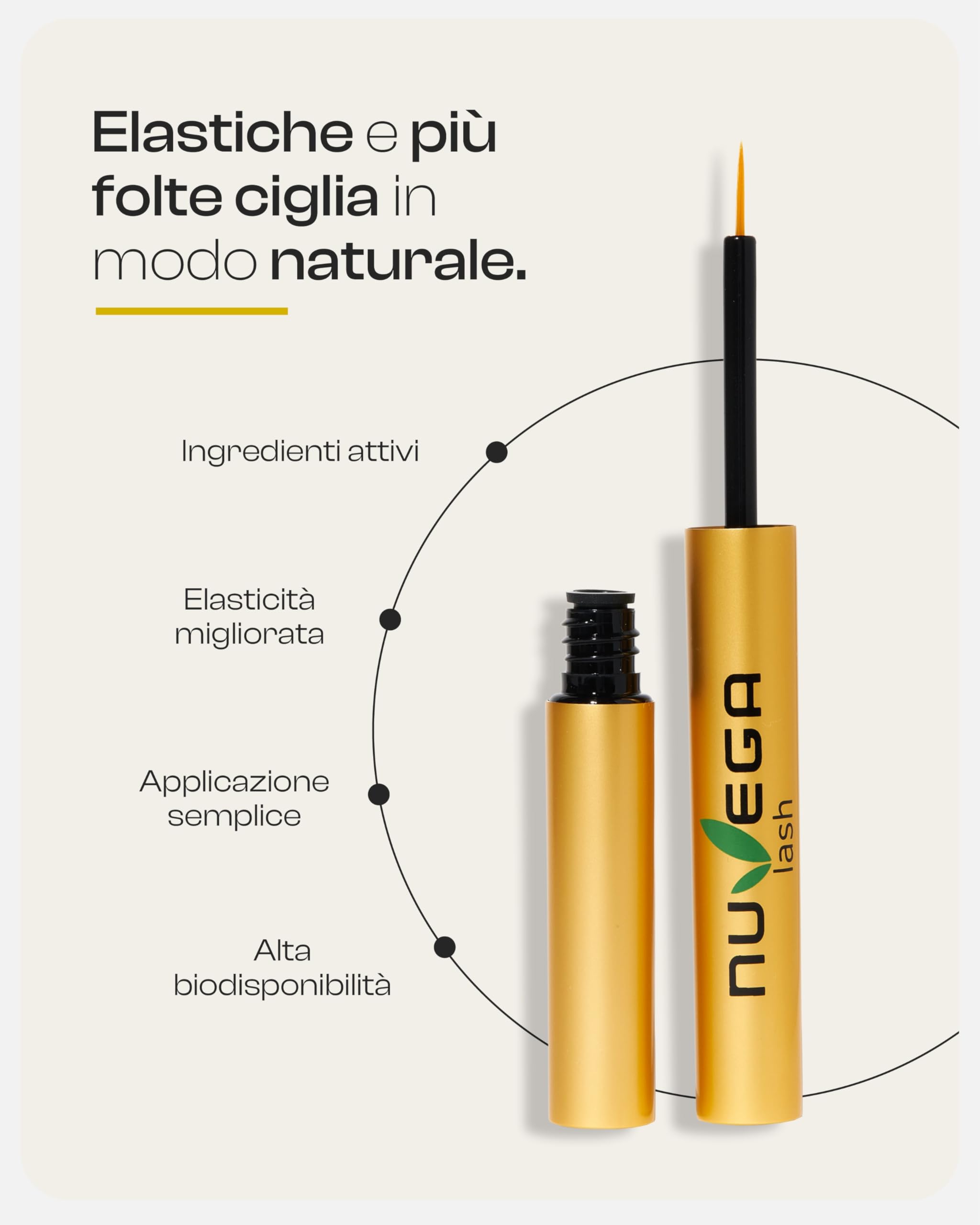 Nuvega Lash - Siero Ciglia e Siero Sopracciglia Vegano per Ciglia Lunghe in Sole 4-6 Settimane I Eyelash Serum Rigenerante I Siero Crescita/Allungamento Ciglia I Prodotto in Germania I 3ml