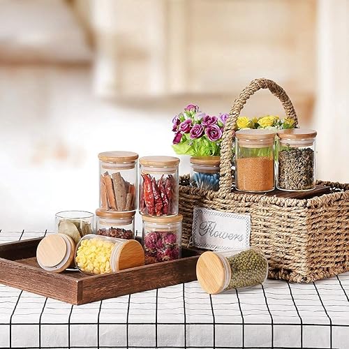 Miniatura 2 de Tarros de vidrio con tapas herméticas de madera de bambú, tarros de especias de 6 onzas y 10 onzas, recipientes de almacenamiento de alimentos para