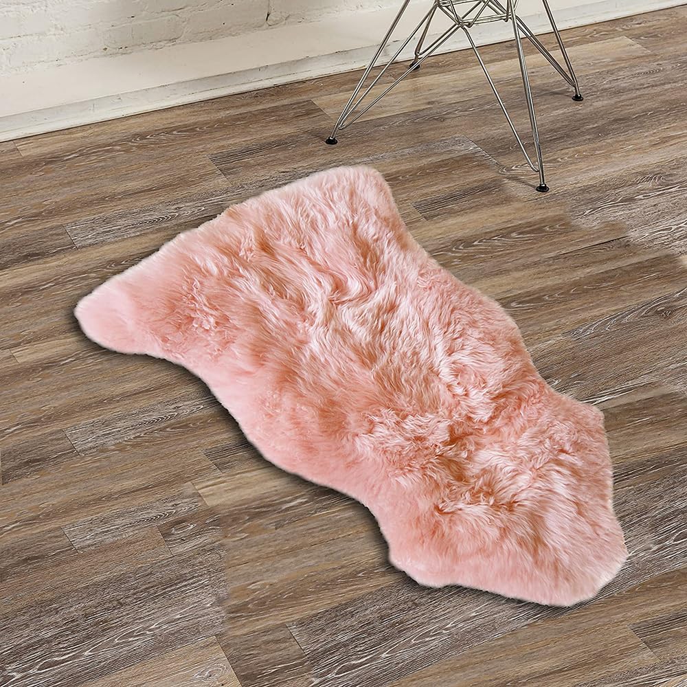 Natural Luxury Soft Premium Quality Durable Thick & Lush New Zealand Sheepskin Wool Fur Area Rug, 2 ft x 6 ft, Pink