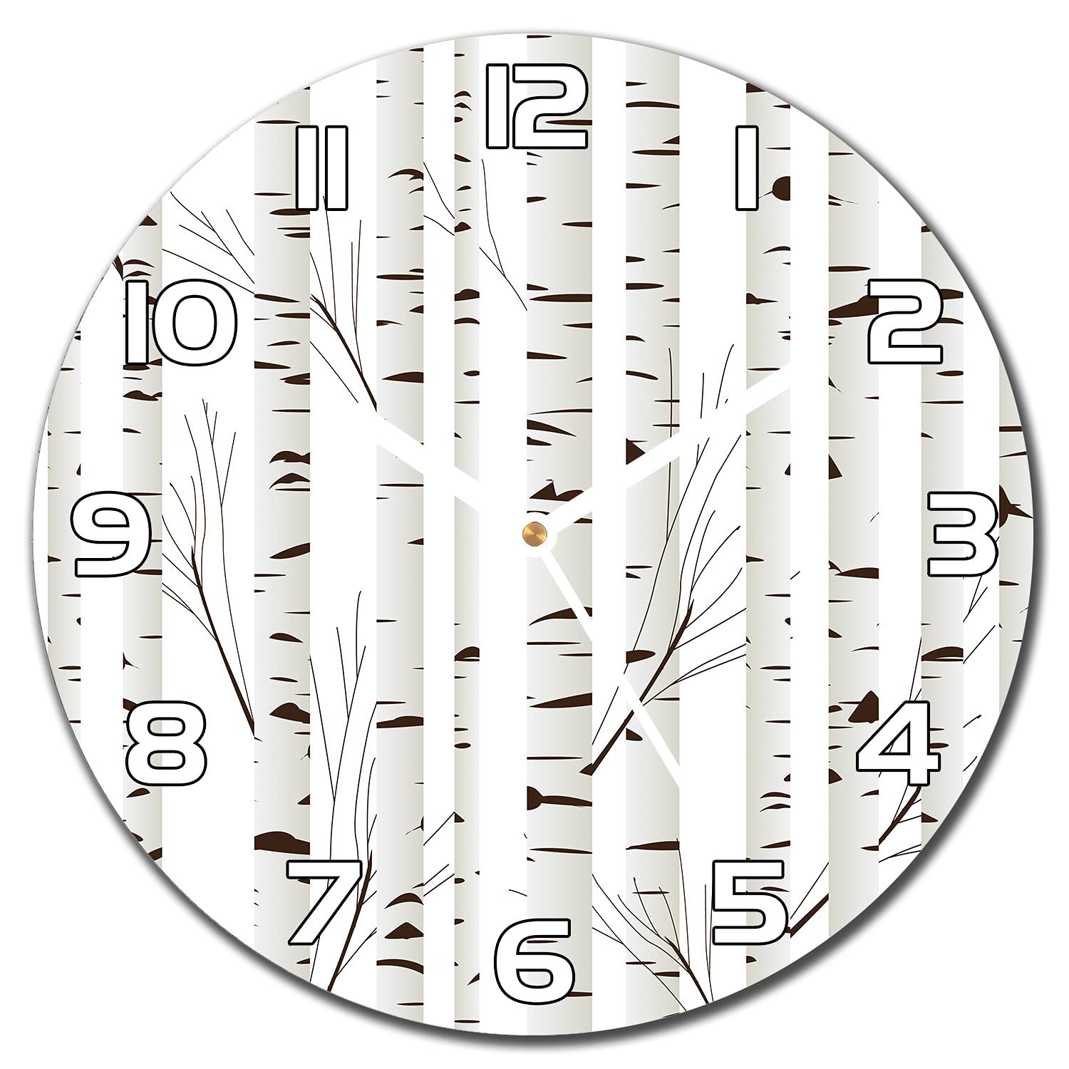 Horloge en verre de sécurité silencieuse 30 cm motif bouleau pour lecture de l'heure facile