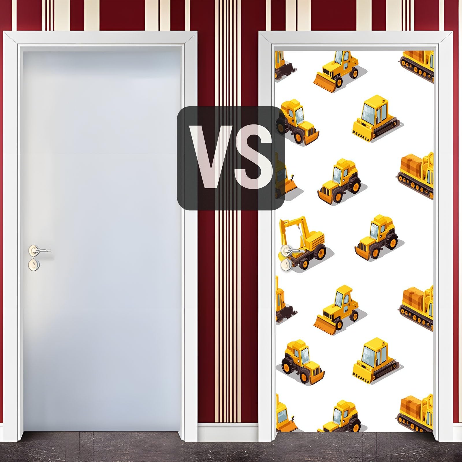 Naklejka na drzwi 3D, samoprzylepna, PCW, 90 x 200 cm, zdejmowana, żółta, wodoszczelna, do sypialni, kuchni, łazienki, biura, dekoracja na drzwi - kreskówka, fotografia, samochód dziecięcy, motyw