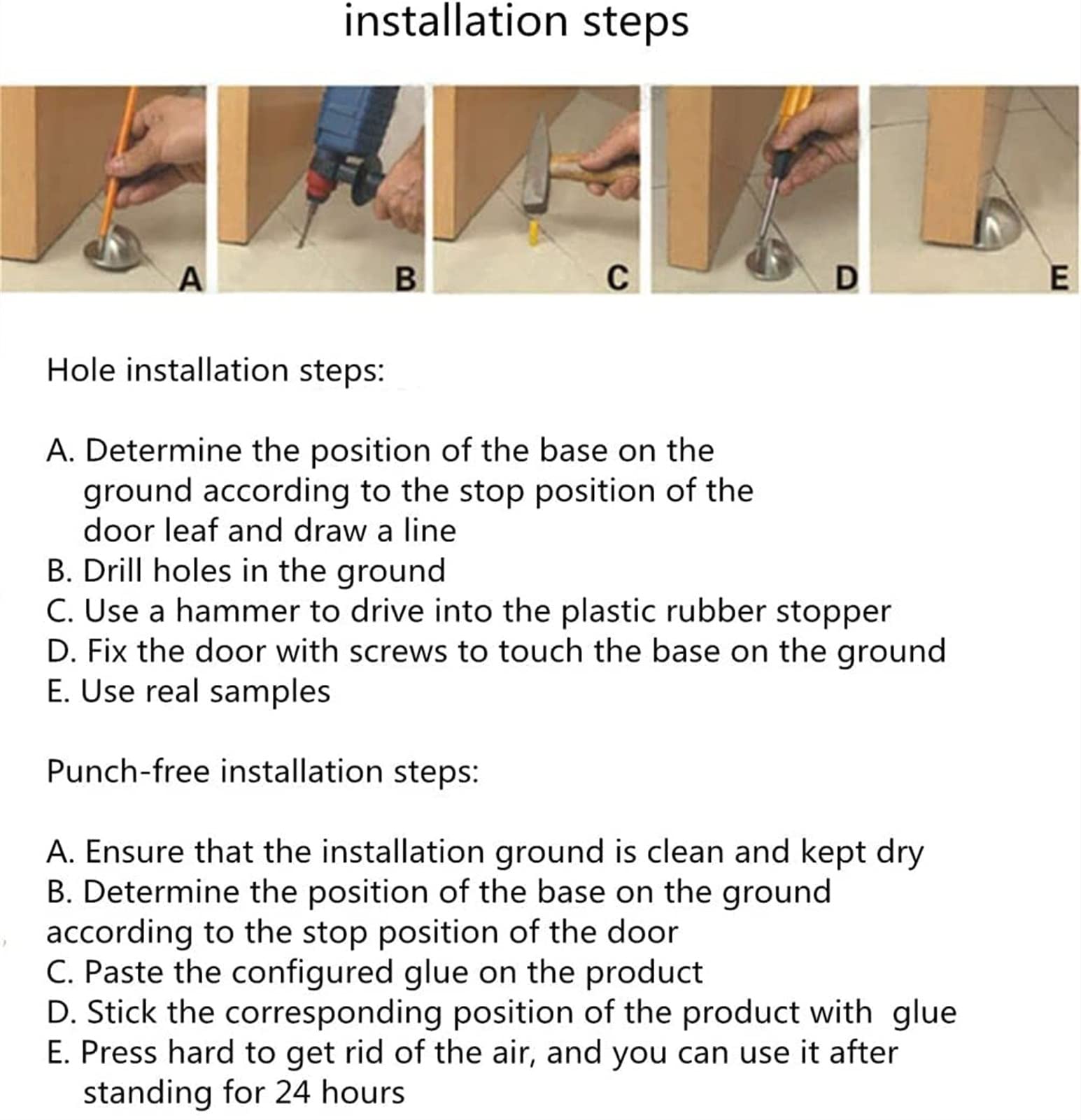 Tope de puerta Tope de puerta montado en la pared Silicona anticolisión, Instalación invisible en el piso sin perforaciones, Tope de puerta de inodoro silencioso Tope de puerta de altura ajustable, fo