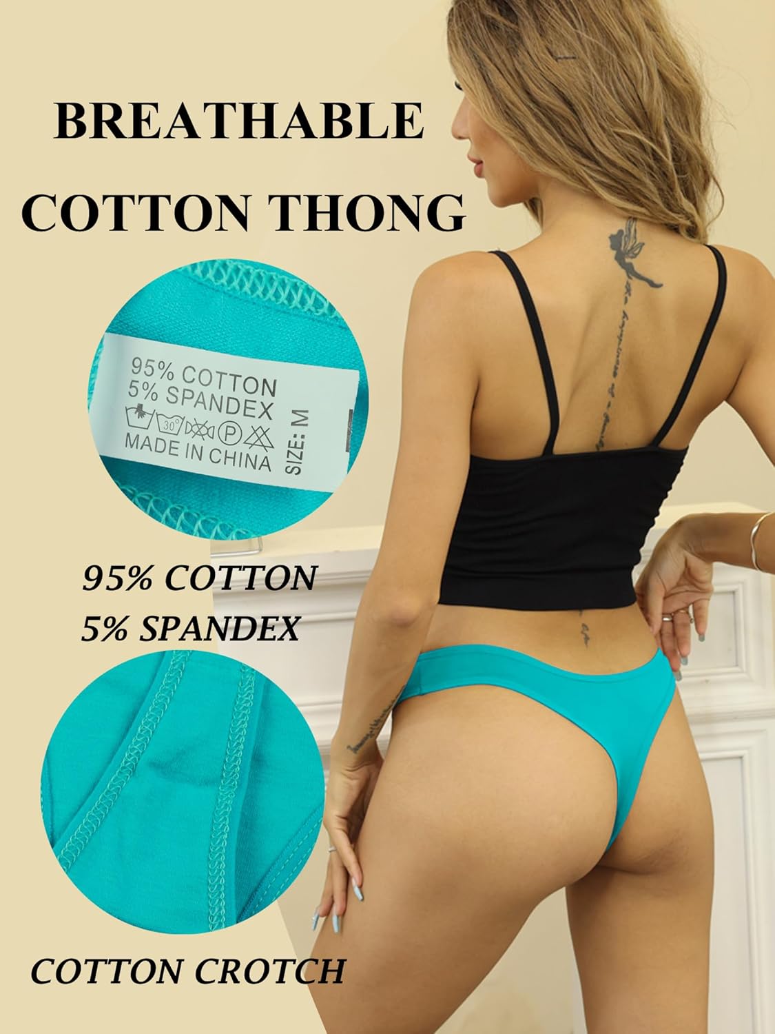 Bolivelan Womens Thongs Underwear Cotton Breathable Stretch Panties Low Rise Hipster 6 Pack - Image 4