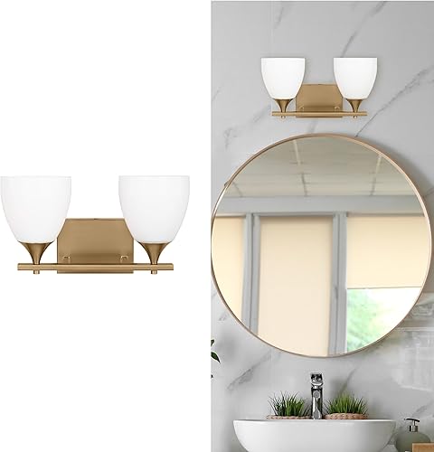 Vista 23 de Scott Living Toffino - Aplique de pared moderno de 2 luces para baño, acabado cromado, con pantallas de vidrio de leche