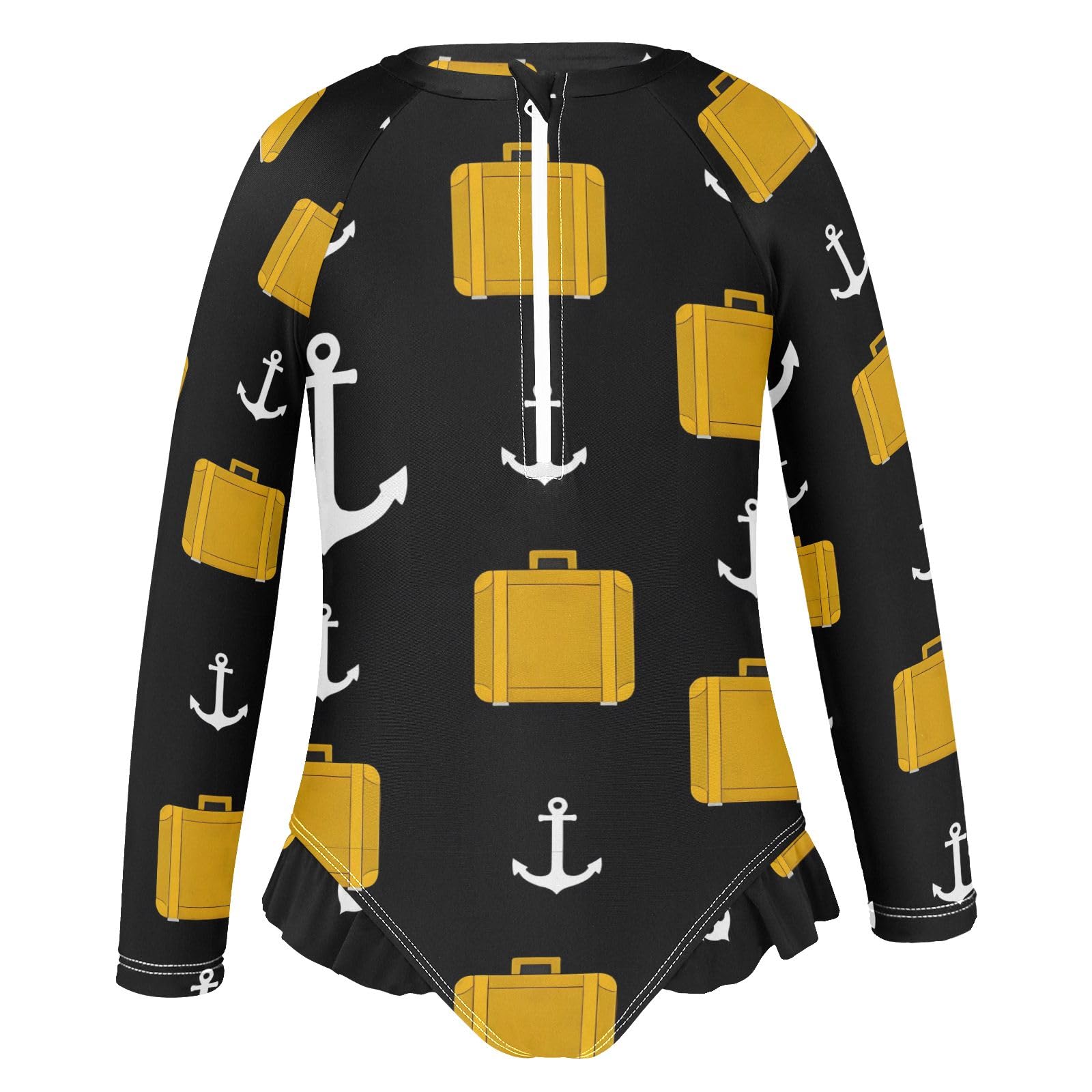 ALAZA Swimsuit for Girls Long Sleeve Rashguard Bathing Suit Black Luggage Quick Dry 4T