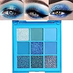 evpct 9 Colors Blue Glitter Eyeshadow Palette, Glitter Dark Light Royal Cobalt Baby Sky Navy Blue Metallic Shimmer Sparkly Eye Shadow Palette Makeup for Older Women, Highly Pigmented Eyeshadow