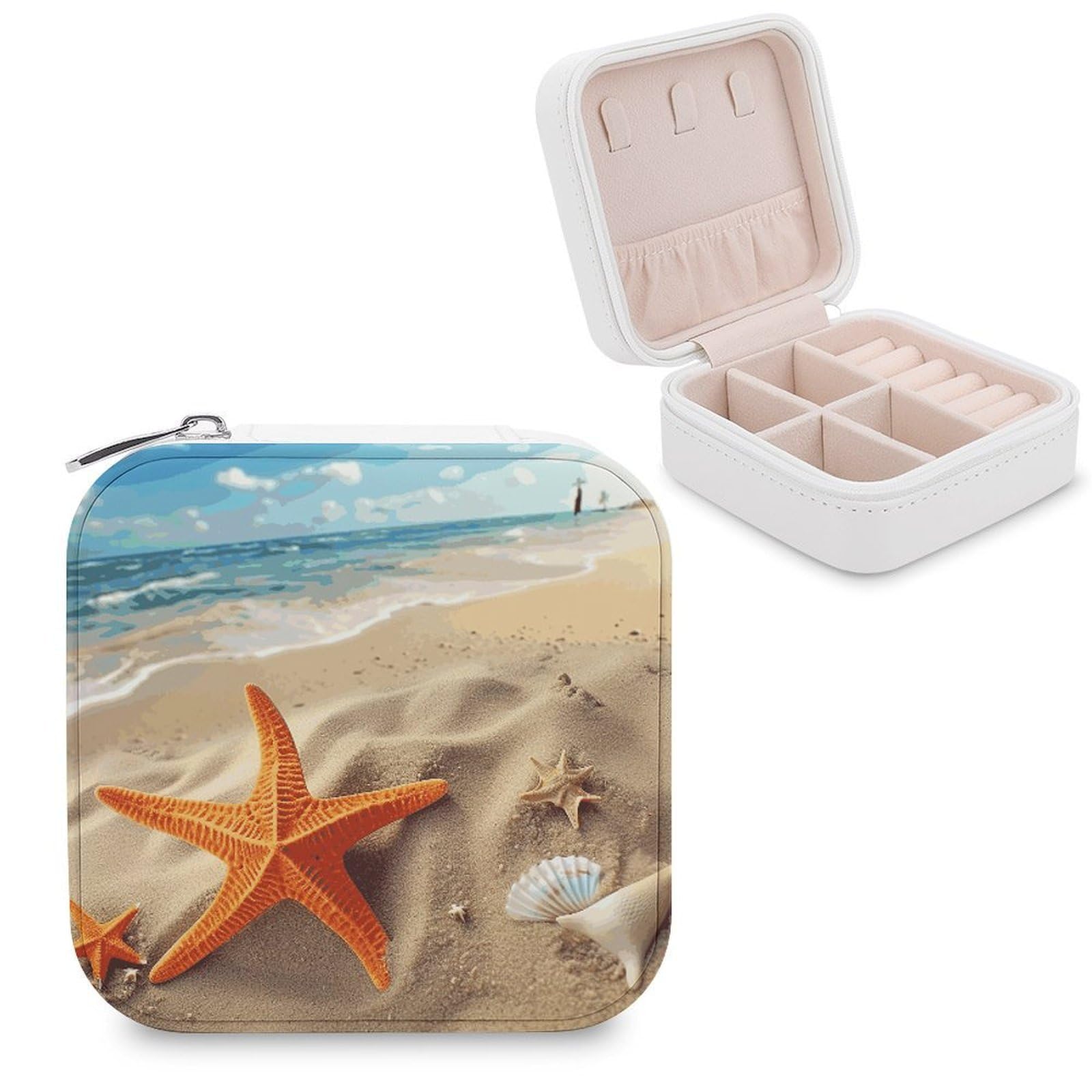 FekiLoot Sea Beach Starfish Jewelry Box Exquisite Jewelry Organizer Silver Gold Trinket Storage Case Multi Compartments Cute Earrings Ring Necklace Holder For Woman Household Gift