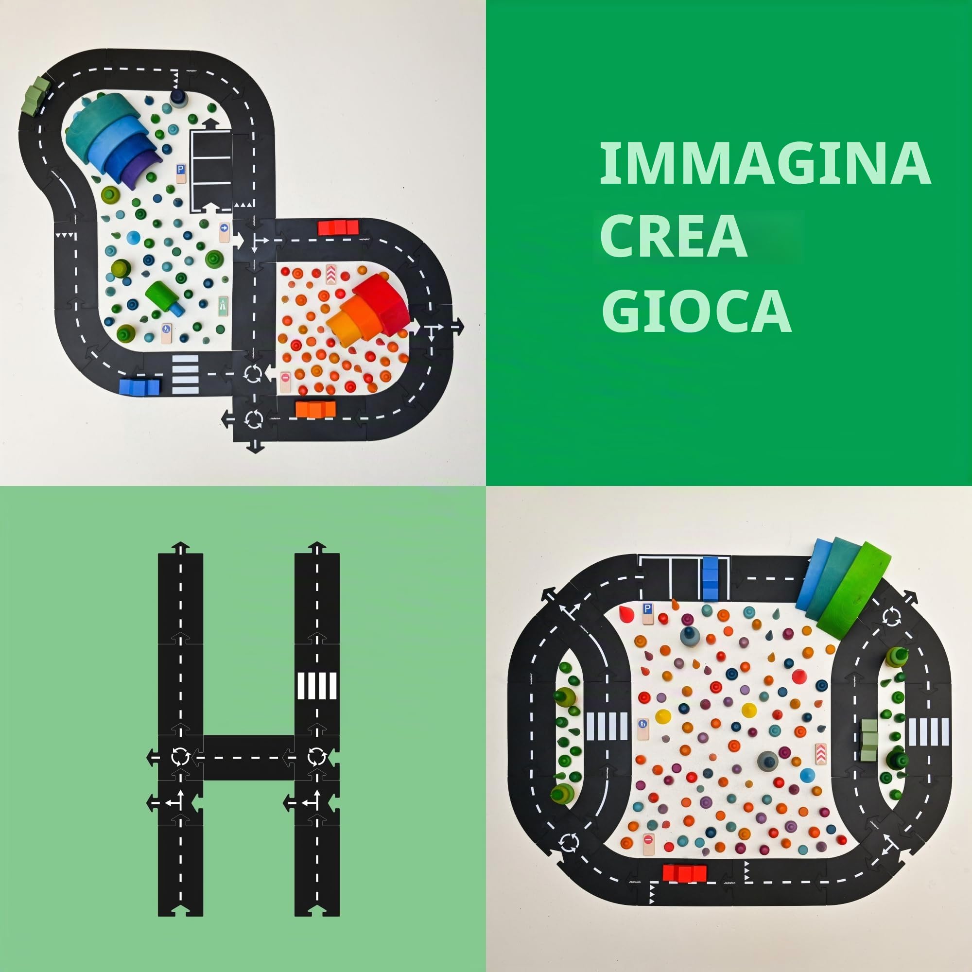 waytoplay Highway, Circuito da 24 Pezzi per Auto Giocattolo, Flessibile, indistruttibile e Impermeabile, cingoli modulari per Auto, Prodotto nei Paesi Bassi