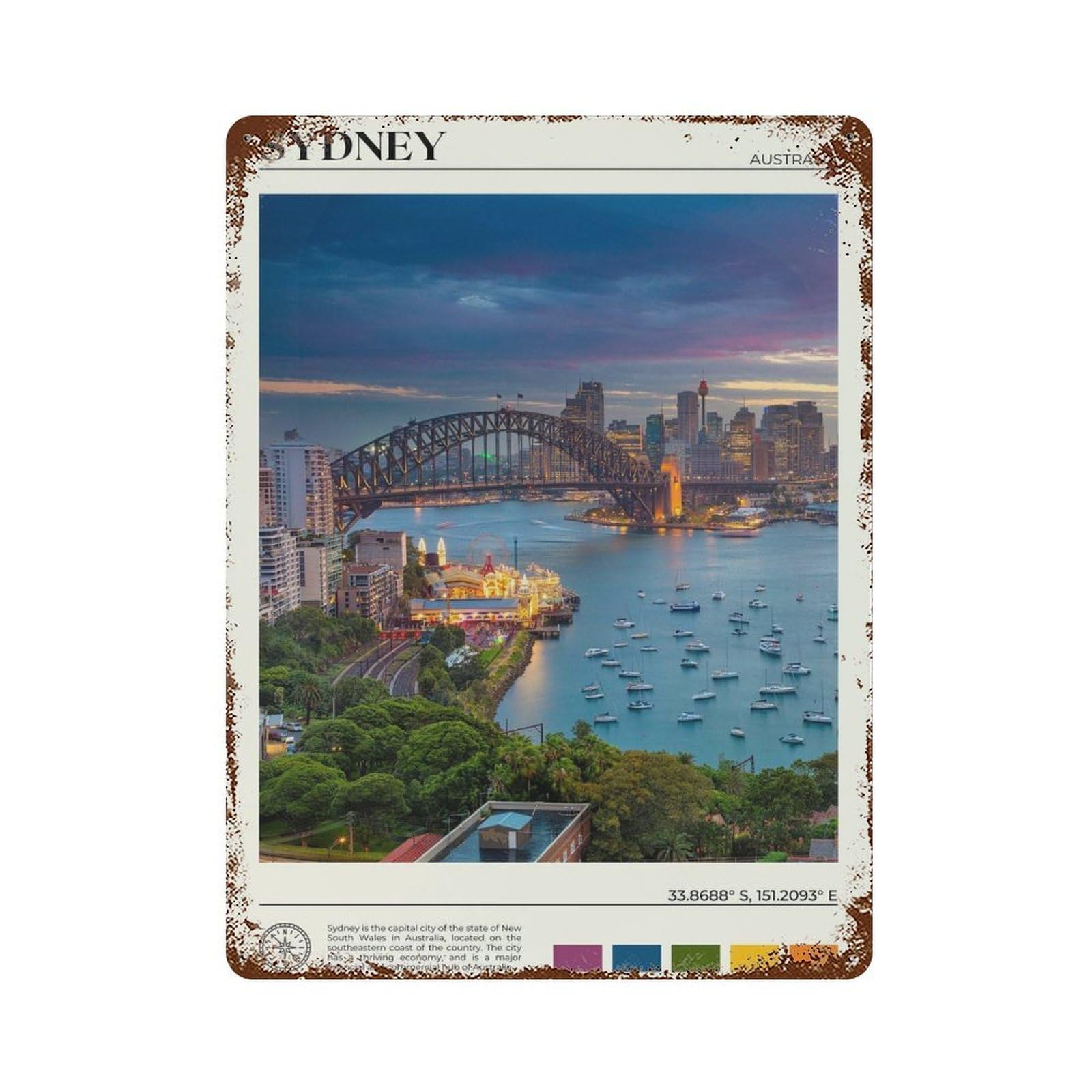 xiaoxiaoshen Real Photo Sydney Decor Australia Wall Decor Art Metal Tin Poster Modern Home Decor Art Home Bar Shop Decorations Vintage Sign 40x30cm