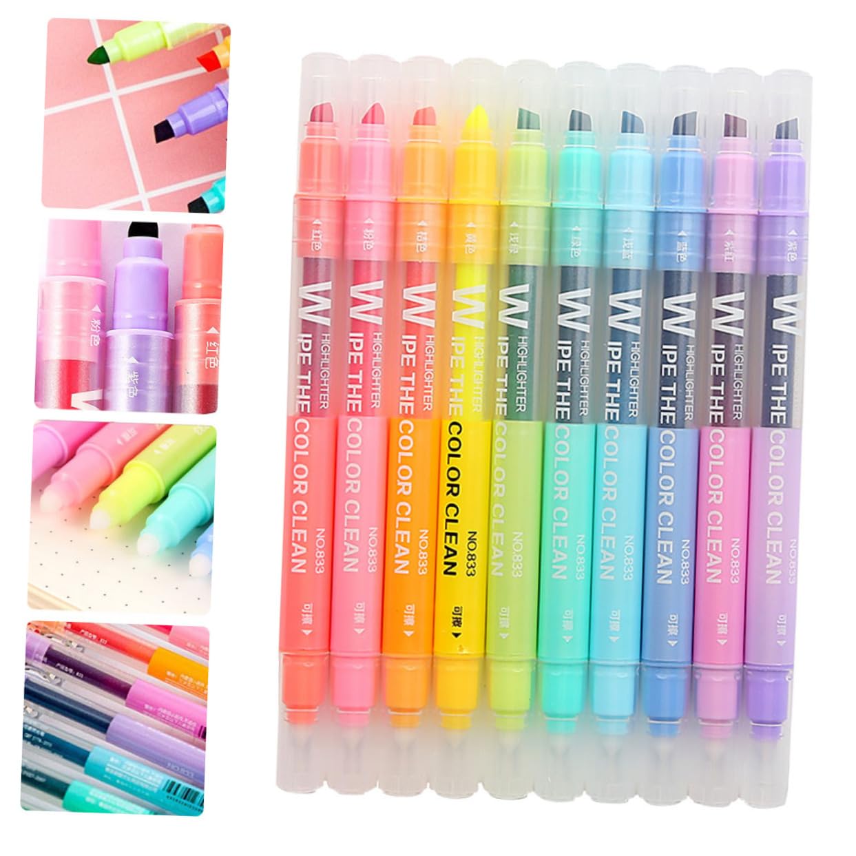VILLCASE 3 Set Di Evidenziatori Liquidi Pastello Penne Cancellabili Evidenziatori Colorati Per La Scuola Evidenziatori A Doppia Testa Gomma 10 Pezzi*3