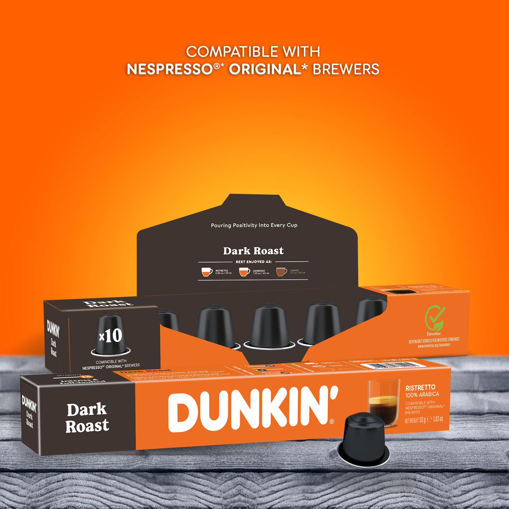 Dunkin’ Donuts Dark Roast – 120 kapsułek | Kompatybilne z Nespresso | 100% Arabica | Mocne, ciemne palenie | Klasyczne espresso do domu