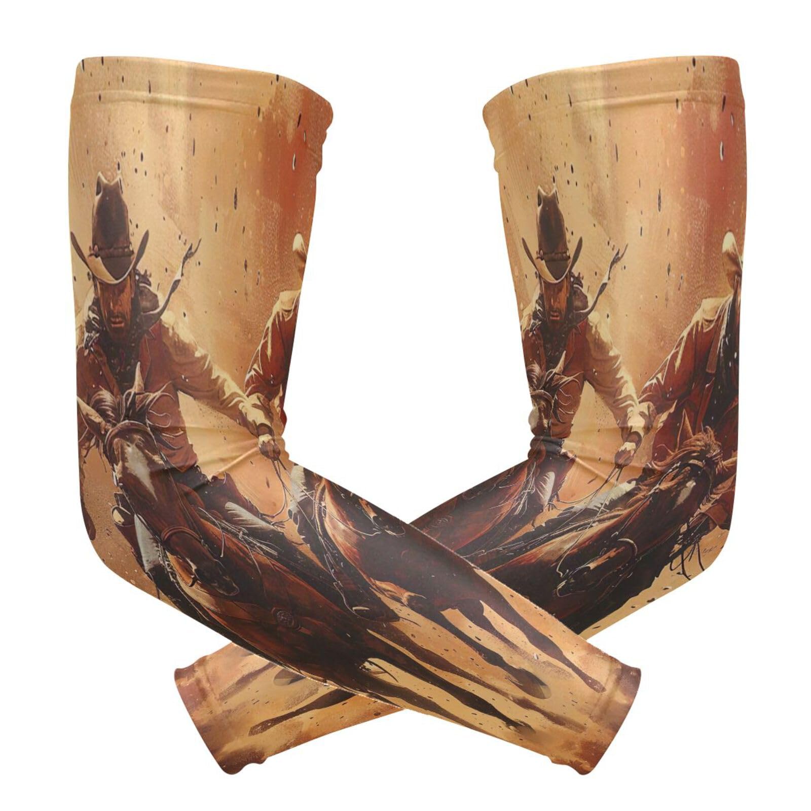 YEGAME Arm Sleeves for Men & Women, Western Cowboy 1 Pair Cooling UV Sun Protection Sports Compression Sleeves, UPF 50+ Basketball Tennis Cycling Arm Warmers, Breathable Tattoo Cover Sleeve