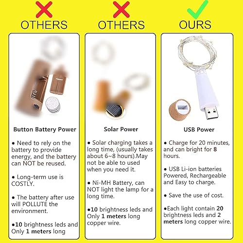 Miniatura 4 de Luces para botellas de vino con interruptor de corcho para botellas de licor, paquete de 4 unidades, recargable, funciona con pilas, 20 tapones para