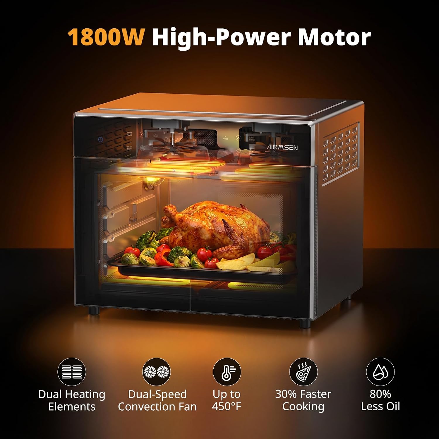 AIRMSEN French Door Dual Zone Air Fryer Toaster Oven Combo, 32QT Capacity