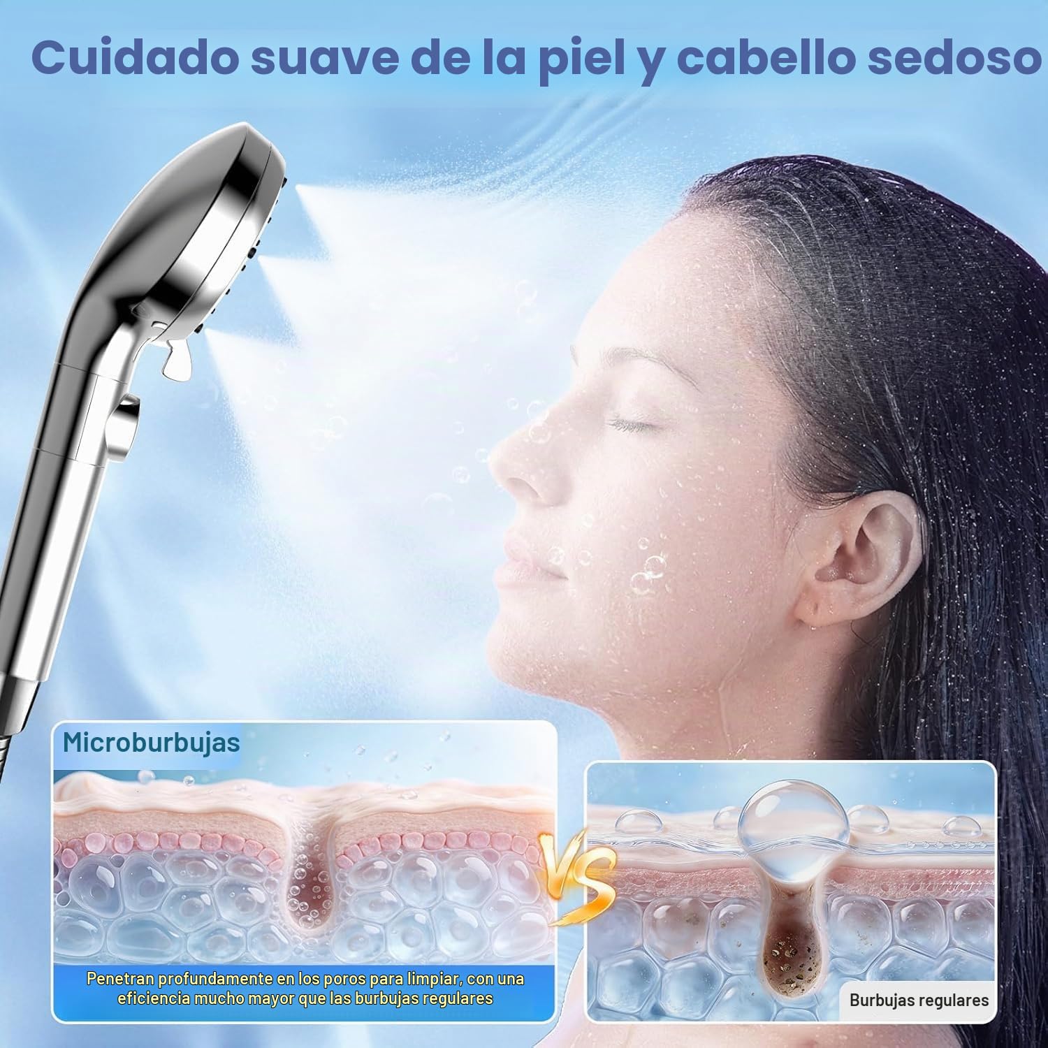 Luxear Alcachofa Ducha de Alta Presión con Filtro 5+1 Modos de Rociado | Ahorrador de Agua con Tecnología de Nanoburbujas Cabezal Ducha con Botón de Parada - Universal (Plateado)