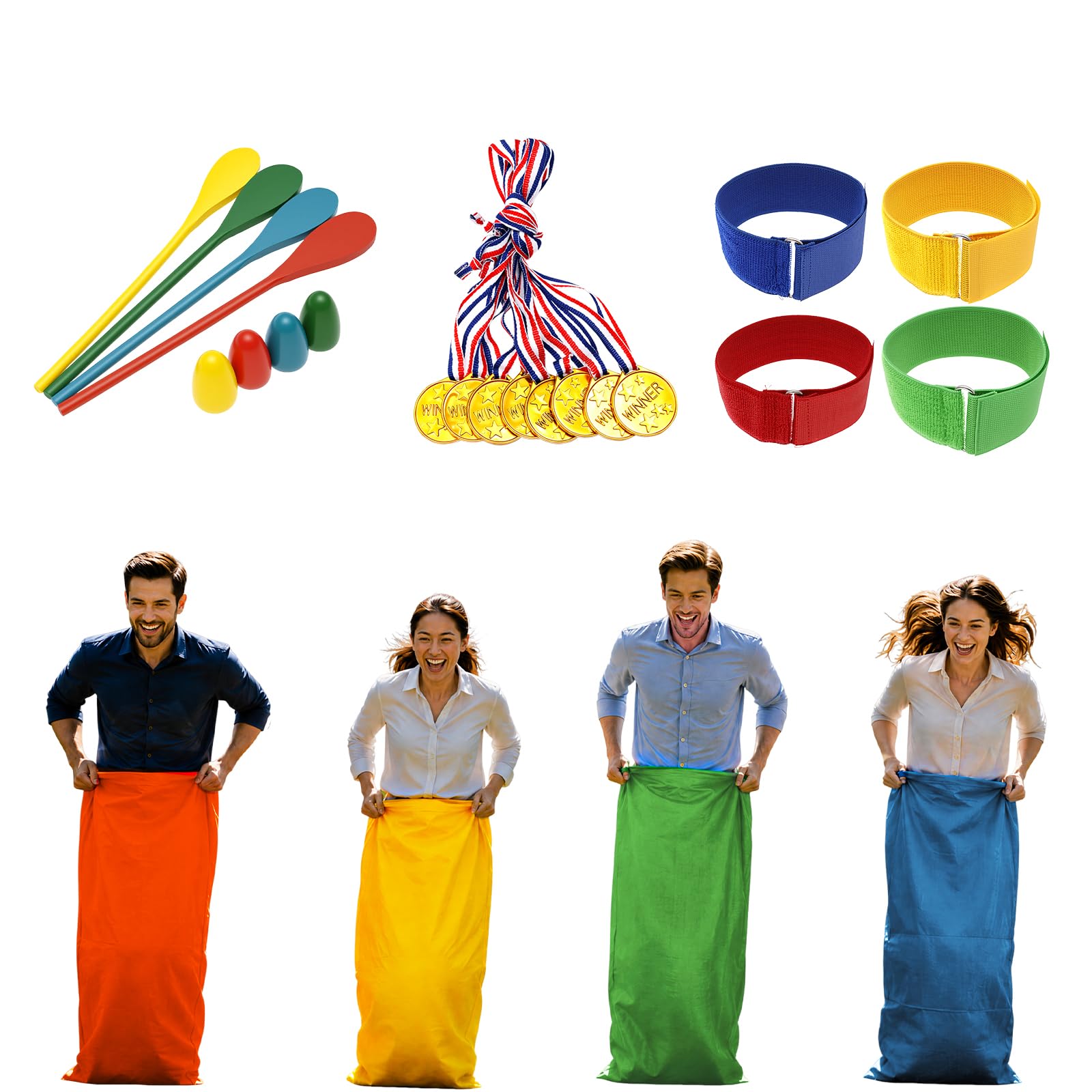 Outdoor Carnival Games, Potato Sack Bags for Kids Adults, Egg Spoon Relay Race, 3 Legged Race Bands, Birthday Party, Field Day Family Day Yard Lawn Easter Fall Festival Games