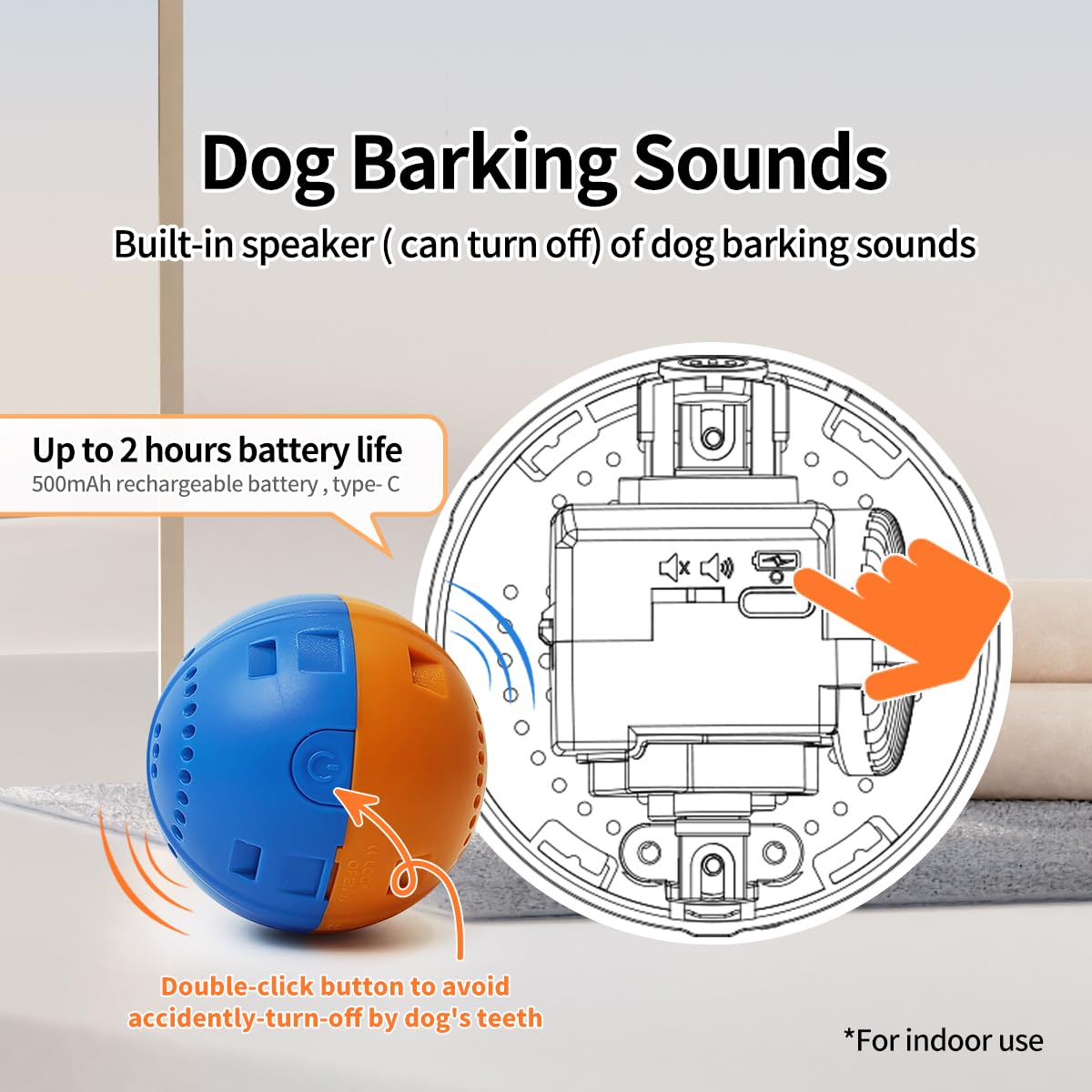 Jouet interactif pour chien, jouet couineur en peluche pour les garder occupés, jeu autonome avec balle vibrante et rebondissante rechargeable pour chiens de petite/moyenne taille - Hérisson