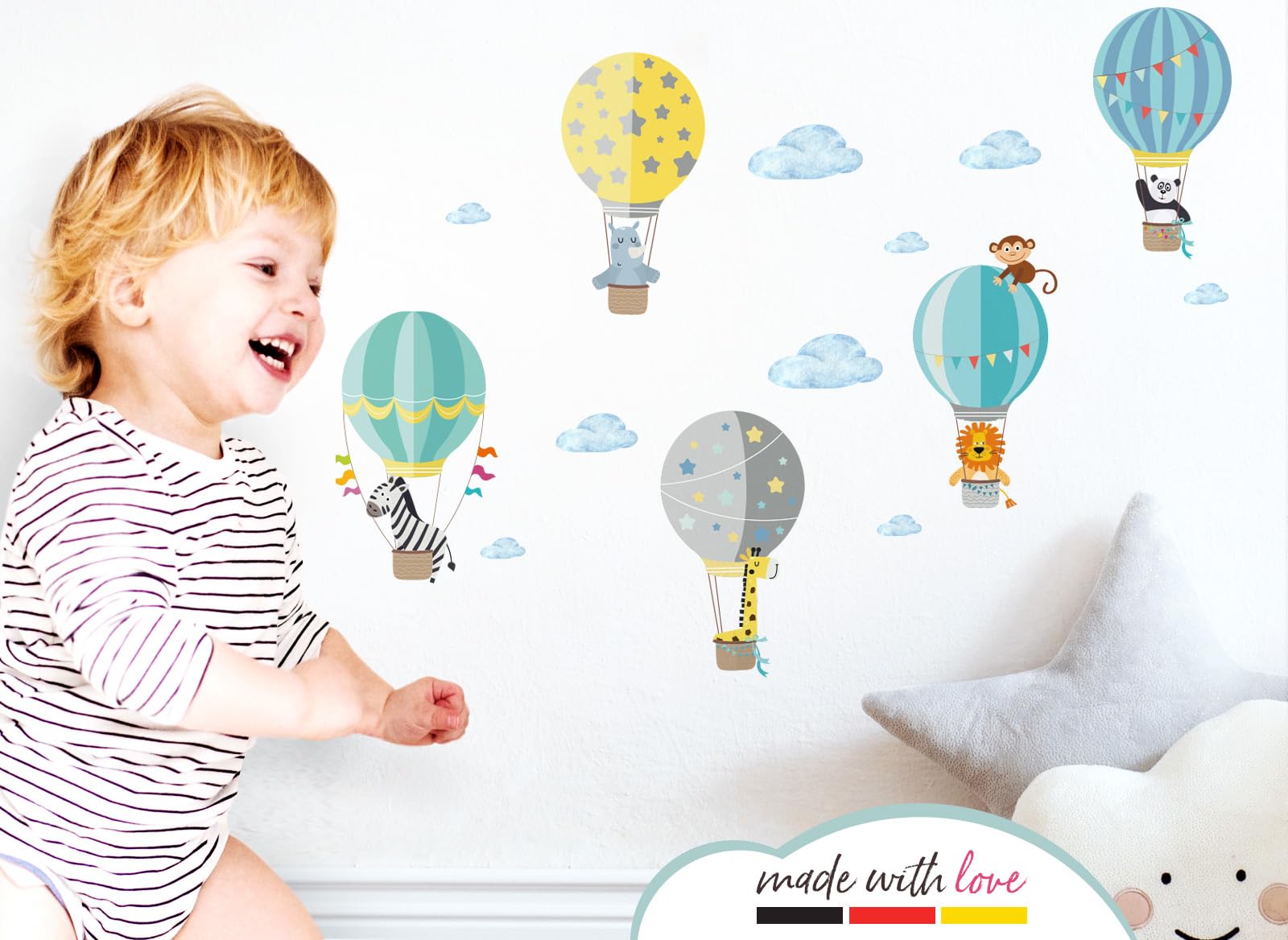 Little Deco, adesivo da parete per cameretta dei bambini e delle bambine, motivo con cuccioli, volpe, palloncino e stelle, bohémien, per camera dei giochi, autoadesivo, per bambini, DL212-23